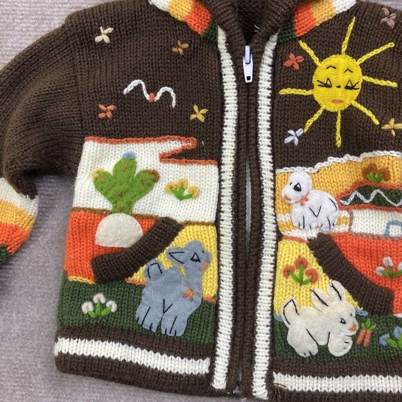 Children’s handmade Farm Animal Hooded Zip Sweater 0-12 - Picture 3 of 12
